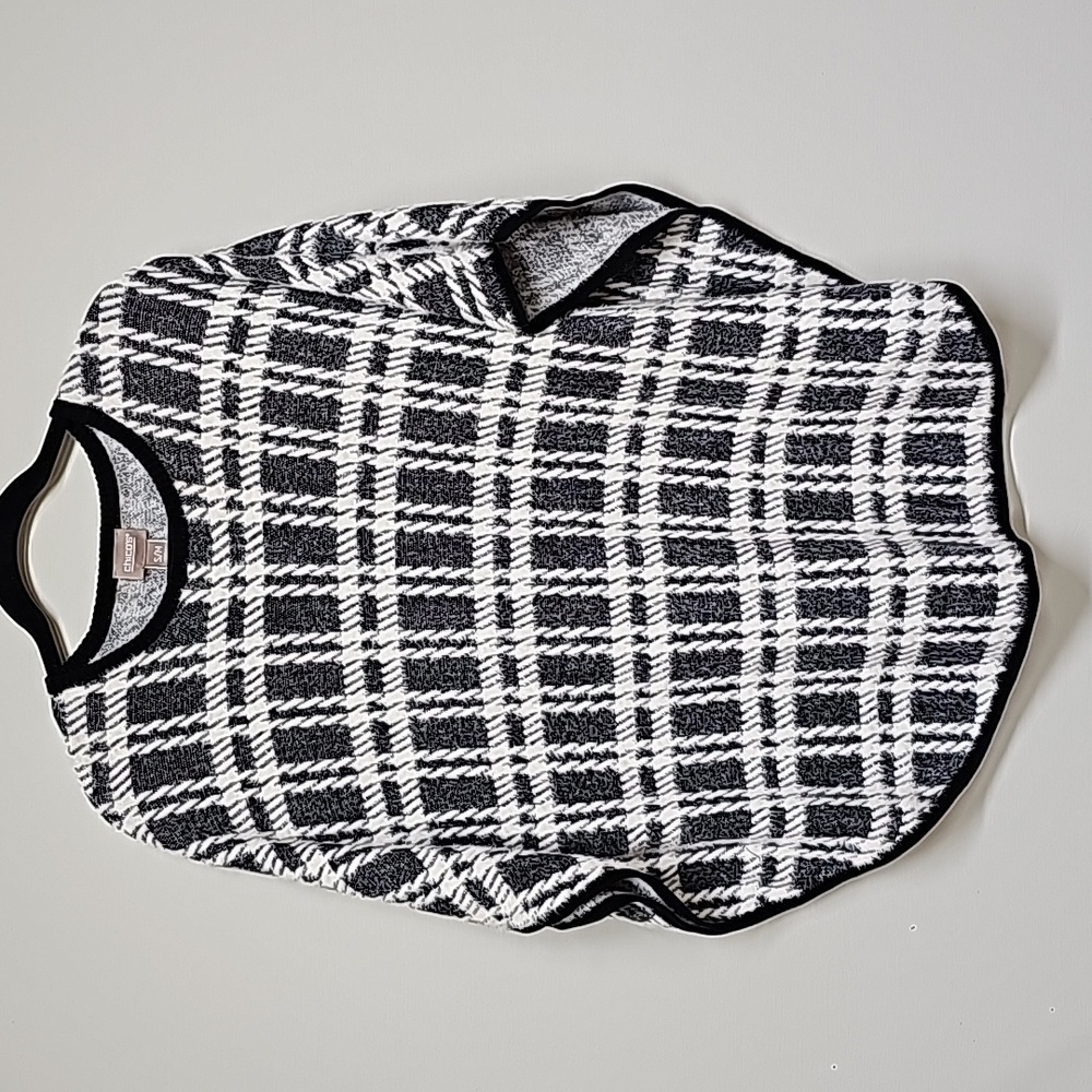 Chico's houndstooth plaid Soft sweater poncho, Black & White, Size S/M
